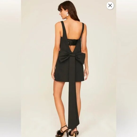 Staud Black Mini Irie Dress with Bow XL - Picture 3 of 8
